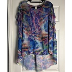 Chicos Watercolor Women's 3 (XL) Chiffon Mesh Tunic Top Lined Tie Dye Colorful